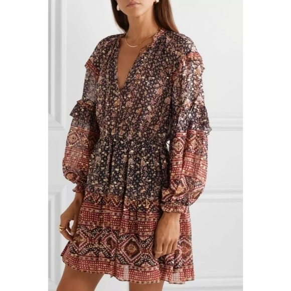 ULLA JOHNSON Erisa Silk Mini Dress Brown Metallic Size 2 - Picture 2 of 16